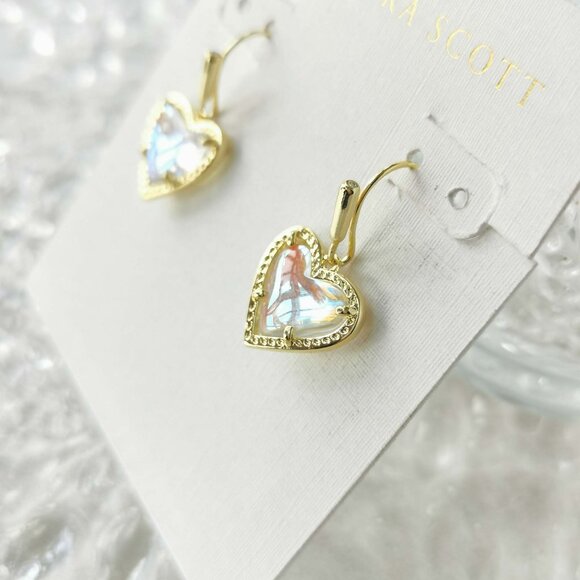 Kendra Scott - Ari Heart Gold Dichroic Glass Earrings - new - Picture 2 of 3